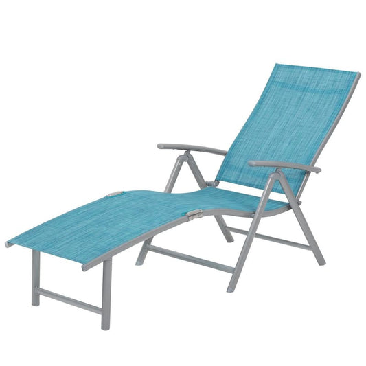 1-Piece Aluminum Adjustable Outdoor Chaise Lounge in Blue