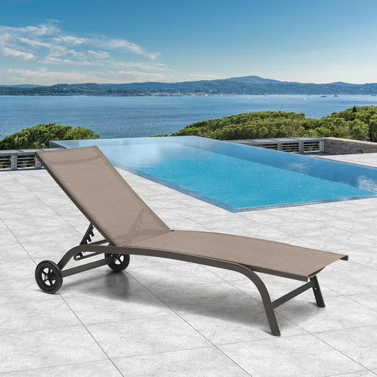 1-Piece Metal Adjustable Outdoor Chaise Lounge in Brown
