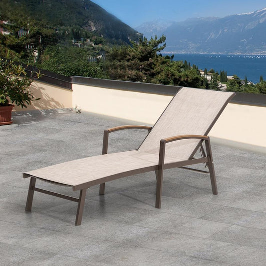 1-Piece Aluminum Adjustable Outdoor Chaise Lounge in Beige