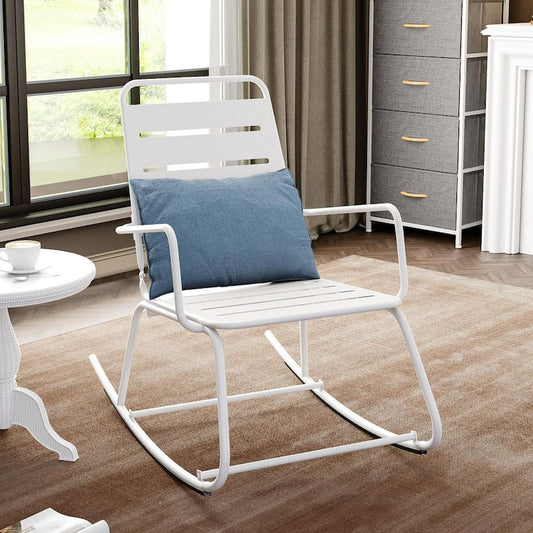 1-Piece Metal Outdoor Rocking Chair in White