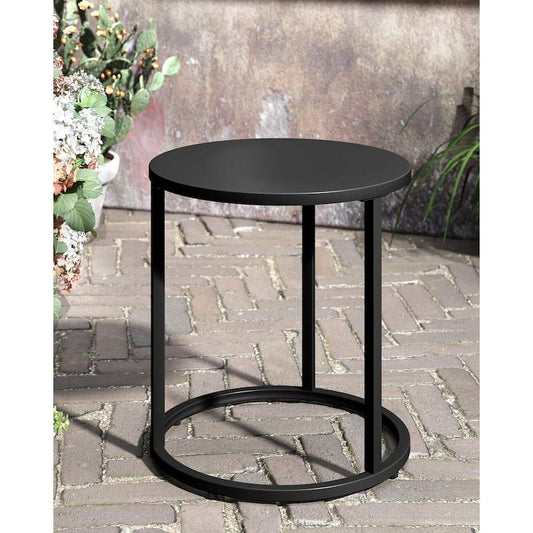 1-Piece Metal Round Side Table with Adjustable Feet in Black